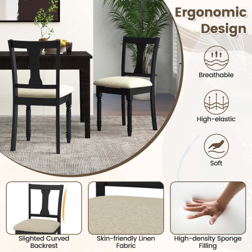 Costway 2 PCS Wood Chair Antique Upholstered Chair with Storage Space Black & Beige/Brown & Light Gray