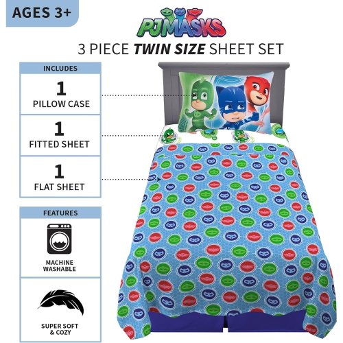 PJ Masks Kids Bedding Super Soft Microfiber Twin Size 3 Pieces Sheet Set for Kids