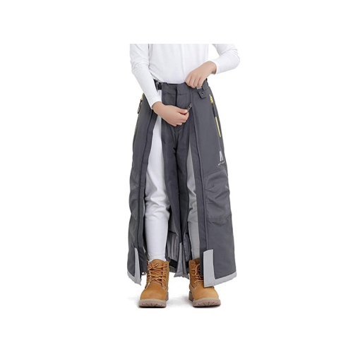 PANTS ON PANTS Kids Reinforced Waterproof Snow Pants, Easy On, Easy Off_Charcoal color