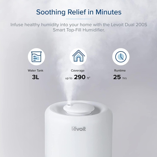 LEVOIT Humidifiers for Bedroom, Smart WiFi Alexa Control, Top Fill Cool Mist for Baby Nursery and Plants with Essential Oil Diffuser,