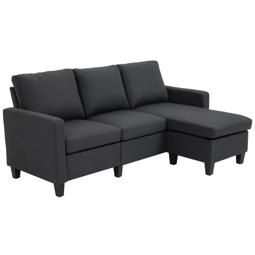 Image 1 of 9.. HOMCOM 3-Seater Sectional Sofa, L Shape Corner Sofa with Ottoman, Modern Couch for Living Room, Dark Grey