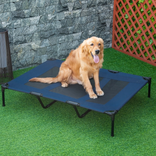 PawHut Elevated Dog Bed, Raised Dog Cot for XL Sized Dogs, Indoor & Outdoor, 48" x 36" x 9", Dark Blue
