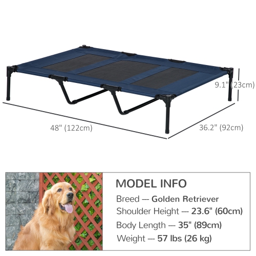 PawHut Elevated Dog Bed, Raised Dog Cot for XL Sized Dogs, Indoor & Outdoor, 48" x 36" x 9", Dark Blue