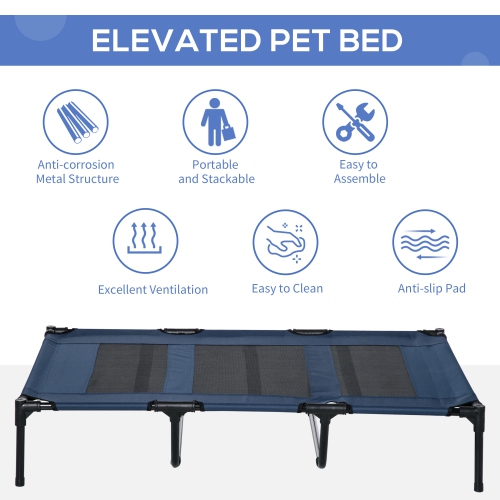 PawHut Elevated Dog Bed, Raised Dog Cot for XL Sized Dogs, Indoor & Outdoor, 48" x 36" x 9", Dark Blue