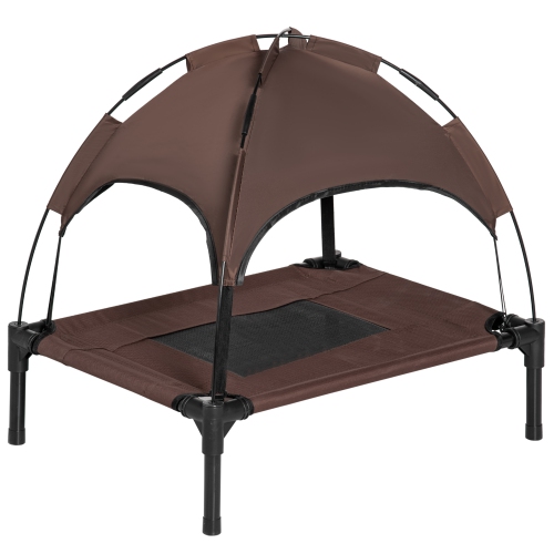 PawHut Elevated Dog Bed with Canopy, Portable Raised Dog Cot for S Sized Dogs, Indoor & Outdoor, 25" x 18" x 24", Coffee