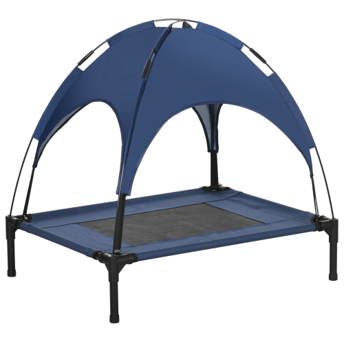 PawHut Elevated Dog Bed with Canopy, Portable Raised Dog Cot for M Sized Dogs, Indoor & Outdoor, 30" x 24" x 29", Dark Blue