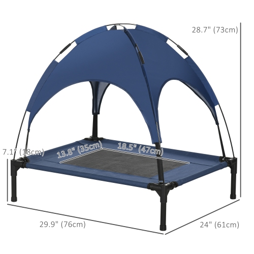 PawHut Elevated Dog Bed with Canopy, Portable Raised Dog Cot for M Sized Dogs, Indoor & Outdoor, 30" x 24" x 29", Dark Blue