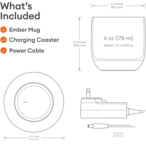 Ember Temperature Control Smart Cup, 6 oz, App-Controlled Heated Coffee Cup