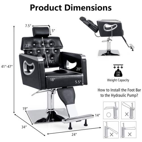 Gymax Adjustable Barber Chair Heavy-Duty Hydraulic Pump Salon Chair 360° Rotation