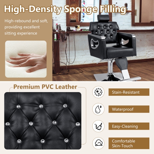 Gymax Adjustable Barber Chair Heavy-Duty Hydraulic Pump Salon Chair 360° Rotation