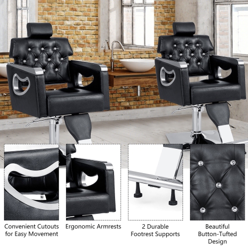 Gymax Adjustable Barber Chair Heavy-Duty Hydraulic Pump Salon Chair 360° Rotation