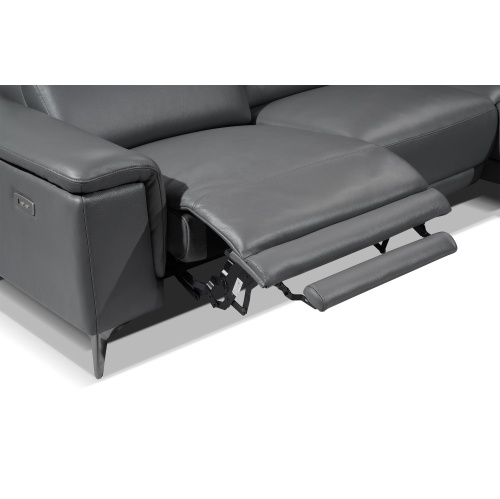 Valencia Pista Contemporary Grey Top Grain Leather Power Reclining Sectional
