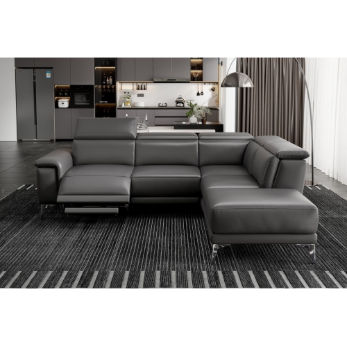 Valencia Pista Contemporary Grey Top Grain Leather Power Reclining Sectional
