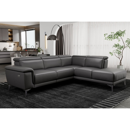 Valencia Pista Contemporary Grey Top Grain Leather Power Reclining Sectional