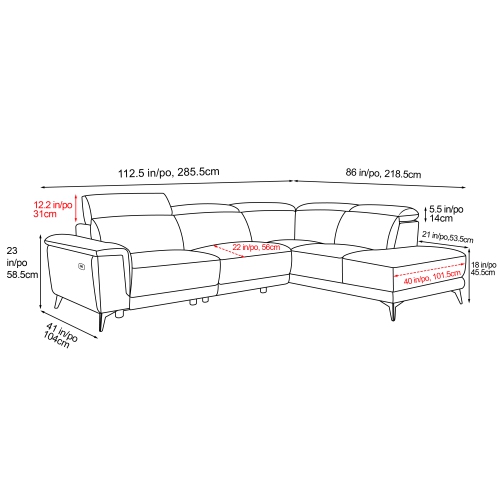 Valencia Pista Contemporary Grey Top Grain Leather Power Reclining Sectional