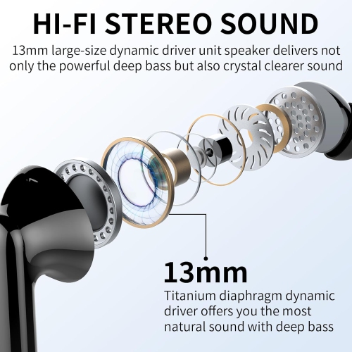 Btootos Wireless Earphones with ENC Noise Cancelling Mic, IP7 Waterproof in Ear Wireless Headphones Touch Control, LED Digital Display Ear Buds Black