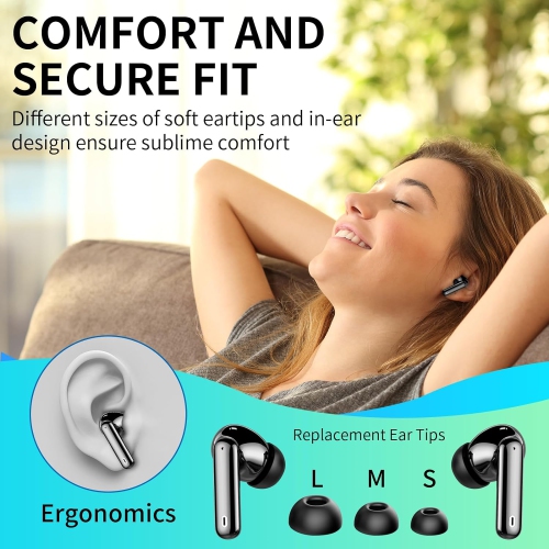 Btootos Wireless Earphones with ENC Noise Cancelling Mic, IP7 Waterproof in Ear Wireless Headphones Touch Control, LED Digital Display Ear Buds Black