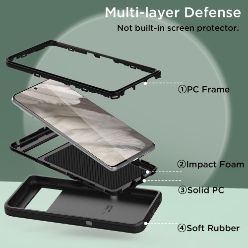 [CSmart] Triple 3 Layers Shockproof Heavy Duty Defender Hard Case for Google Pixel 8 Pro, Grey