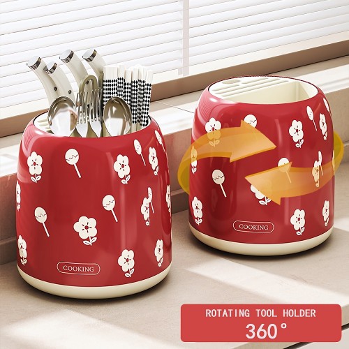 Porte-couteau rotatif, porte-ustensiles de comptoir de cuisine pour couteaux, cuillère, fourchette, ustensiles, baguettes