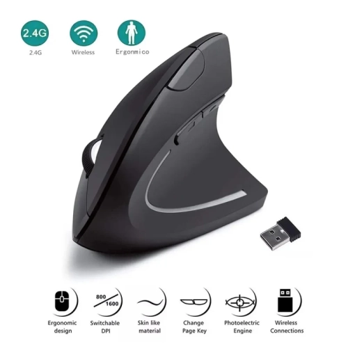 Souris verticale ergonomique - Souris optique sans fil 2,4 GHz avec résolution réglable de 3 ppp, 6 boutons - idéal pour portable, PC,