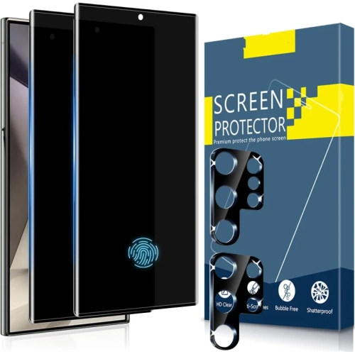 Image 1 of 7.. Galaxy S24 Plus Privacy Screen Protector - Ultra HD Tempered Glass, Anti-Spy, 9H Hardness, Anti-Scratch, Bubble-Free, with Bonus Camera Lens