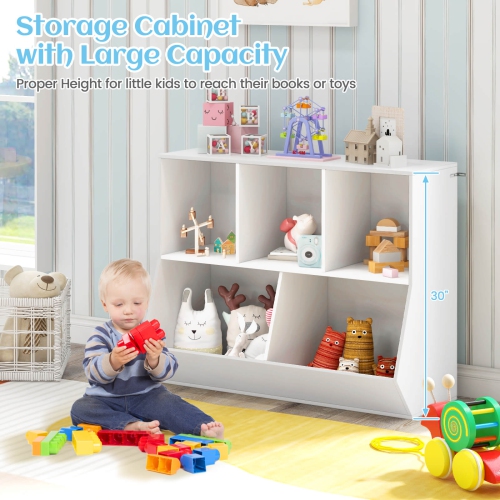 Costway 5-Cubby Kids Toy Storage Organizer Wooden Bookshelf Display Cabinet