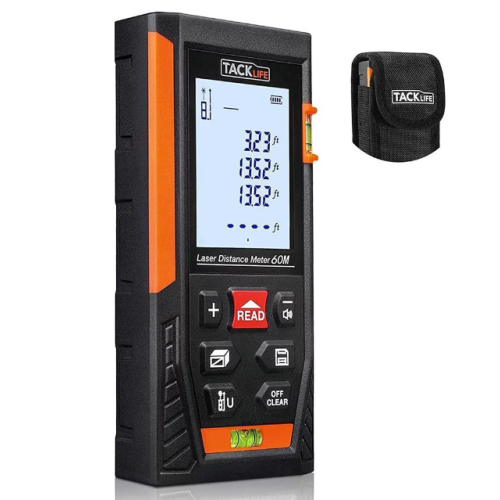 TACKLIFE Laser Measure,196Ft Mute Laser Distance Meter with 2 Bubble Levels, Pythagorean Mode -HD60