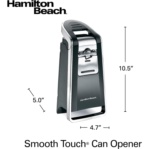 Hamilton Beach Smooth Touch Electric Automatic Can Opener with Easy Push Down Lever, Opens All Standard-Size and Pop-Top Cans, Extra Tall, Black and