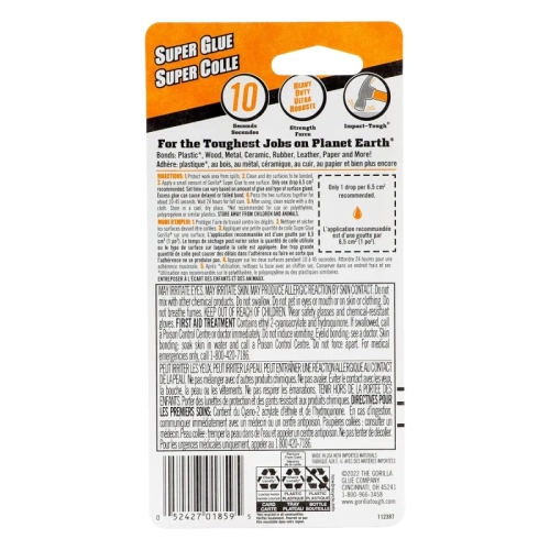 Gorilla Super Glue Liquid - Fast-Setting Cyanoacrylate Adhesive with Anti-Clog Cap - Versatile Formula, Clear, 0.53oz/15g - Ideal for Quick Fixes