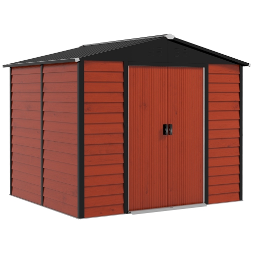 Outsunny 8' x 7' Outdoor Storage Shed, Galvanized Steel Metal Garden Shed w/ Sliding Lockable Doors, Floor Frame, Vents, Waterproof Tool Shed for Bac