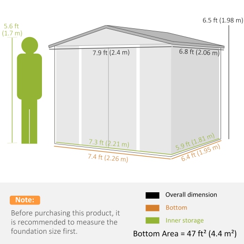 Outsunny 8' x 7' Outdoor Storage Shed, Easy to Assemble, Upgraded Galvanized Metal Garden Shed with Lockable Doors, Floor Frame and Gloves for