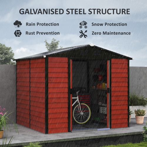 Outsunny 8' x 7' Outdoor Storage Shed, Easy to Assemble, Upgraded Galvanized Metal Garden Shed with Lockable Doors, Floor Frame and Gloves for