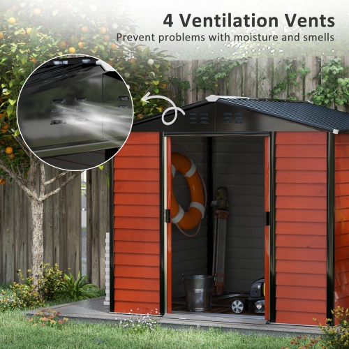 Outsunny 8' x 7' Outdoor Storage Shed, Easy to Assemble, Upgraded Galvanized Metal Garden Shed with Lockable Doors, Floor Frame and Gloves for