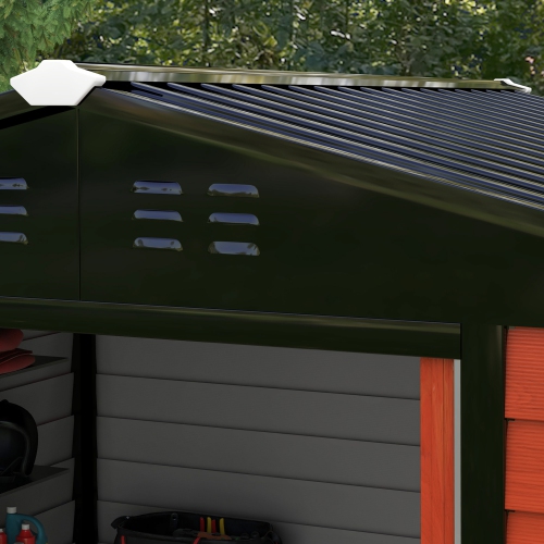 Outsunny 8' x 7' Outdoor Storage Shed, Easy to Assemble, Upgraded Galvanized Metal Garden Shed with Lockable Doors, Floor Frame and Gloves for