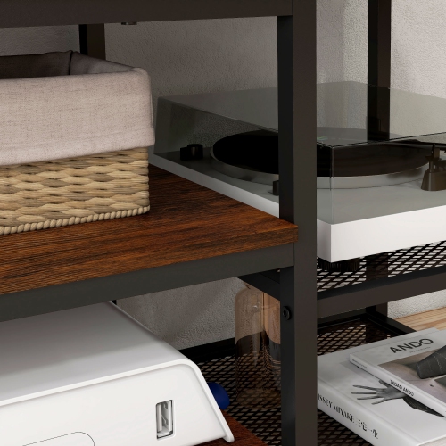 HOMCOM – Meuble industriel pour téléviseur jusqu’à 80 po, meuble pour téléviseur avec tablette de rangement ouverte, console multimédia avec cadre en