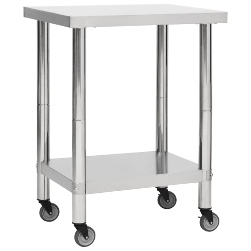 VIDAXL  Kitchen Work Table With Wheels 80X30X85 Cm Stainless Steel