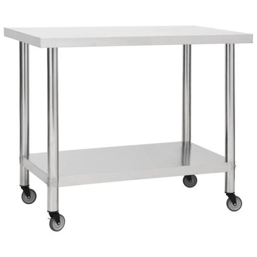 vidaXL Kitchen Work Table with Wheels 100x45x85 cm Stainless Steel