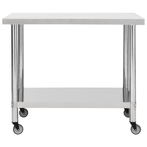 vidaXL Kitchen Work Table with Wheels 100x45x85 cm Stainless Steel