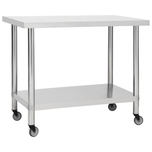vidaXL Kitchen Work Table with Wheels 100x60x85 cm Stainless Steel