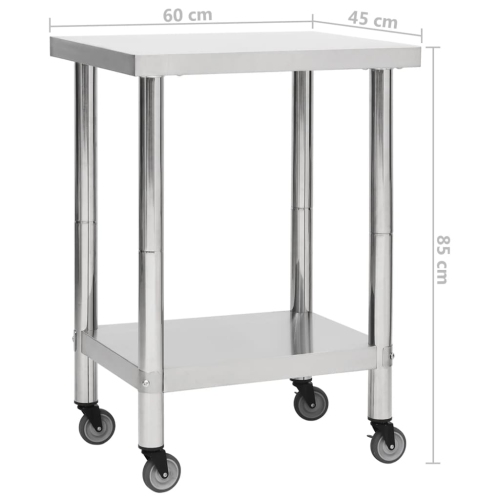 Table de travail de cuisine avec roulettes en acier inoxydable 60 x 45 x 85 cm de vidaXL
