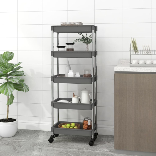 VidaXL Chariot de cuisine à 5 niveaux gris 42 x 29 x128 cm fer et ABS