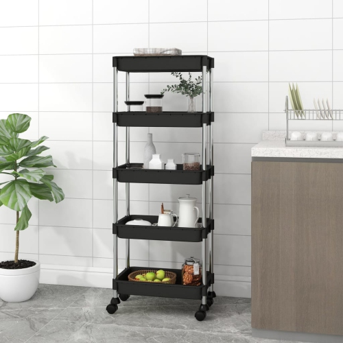 vidaXL 5-Tier Kitchen Trolley Black 42x29x128 cm Iron and ABS