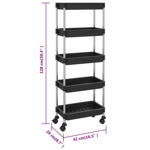 vidaXL 5-Tier Kitchen Trolley Black 42x29x128 cm Iron and ABS