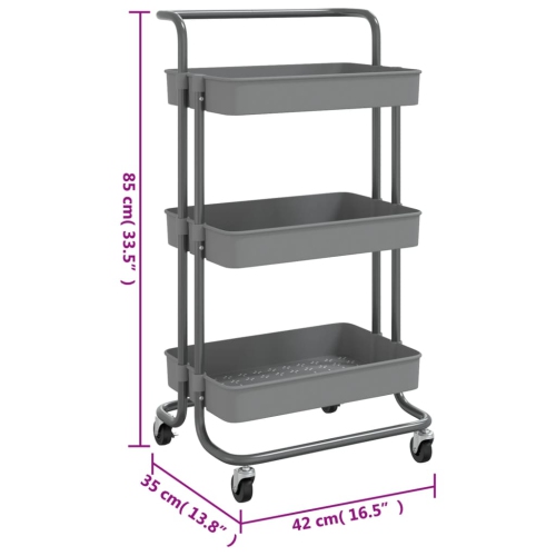 vidaXL 3-Tier Kitchen Trolley Grey 42x35x85 cm Iron and ABS