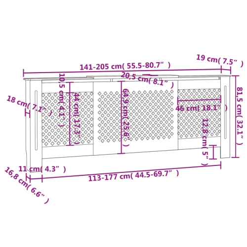 vidaXL MDF Radiator Cover 205 cm