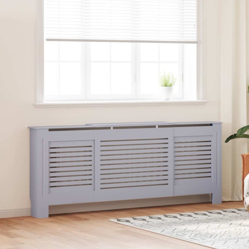 vidaXL Radiator Cover with Top Shelf, Hide Cluttered Pipes, MDF, 55.5-80.7''x7.5''x32.1'', Gray