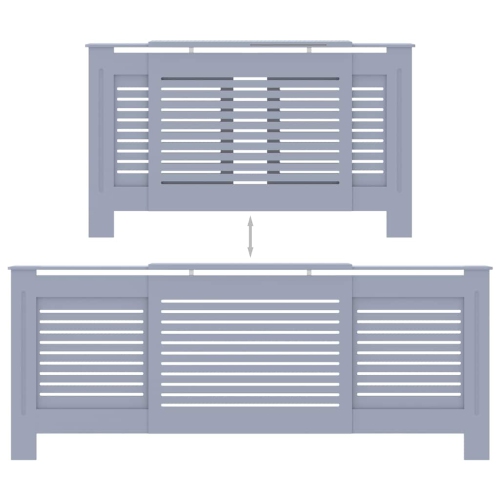 vidaXL Radiator Cover with Top Shelf, Hide Cluttered Pipes, MDF, 55.5-80.7''x7.5''x32.1'', Gray