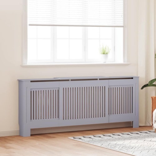 vidaXL Radiator Cover with Top Storage Shelf, Heater Cover, MDF, 55.5-80.7''x7.5''x32.1'', Gray