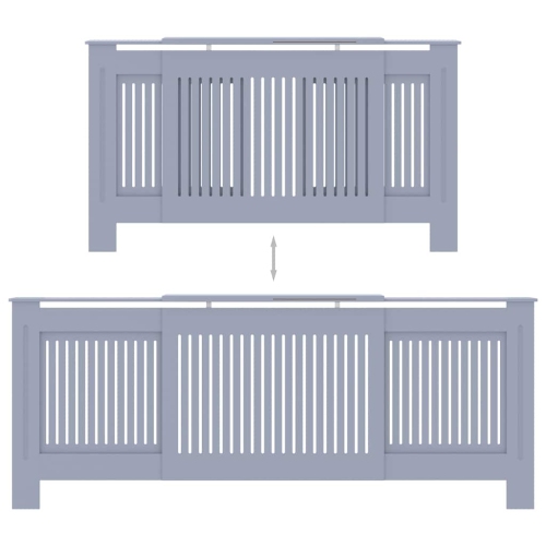vidaXL Radiator Cover with Top Storage Shelf, Heater Cover, MDF, 55.5-80.7''x7.5''x32.1'', Gray