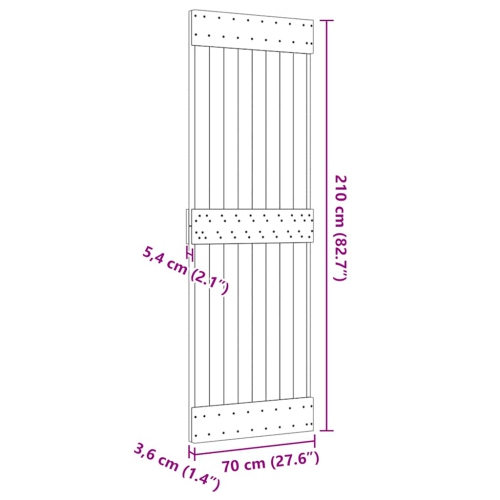 VidaXL – Porte de grange coulissante NARVIK de 27 x 6 po en pin massif, brun naturel, sans trousse de quincaillerie